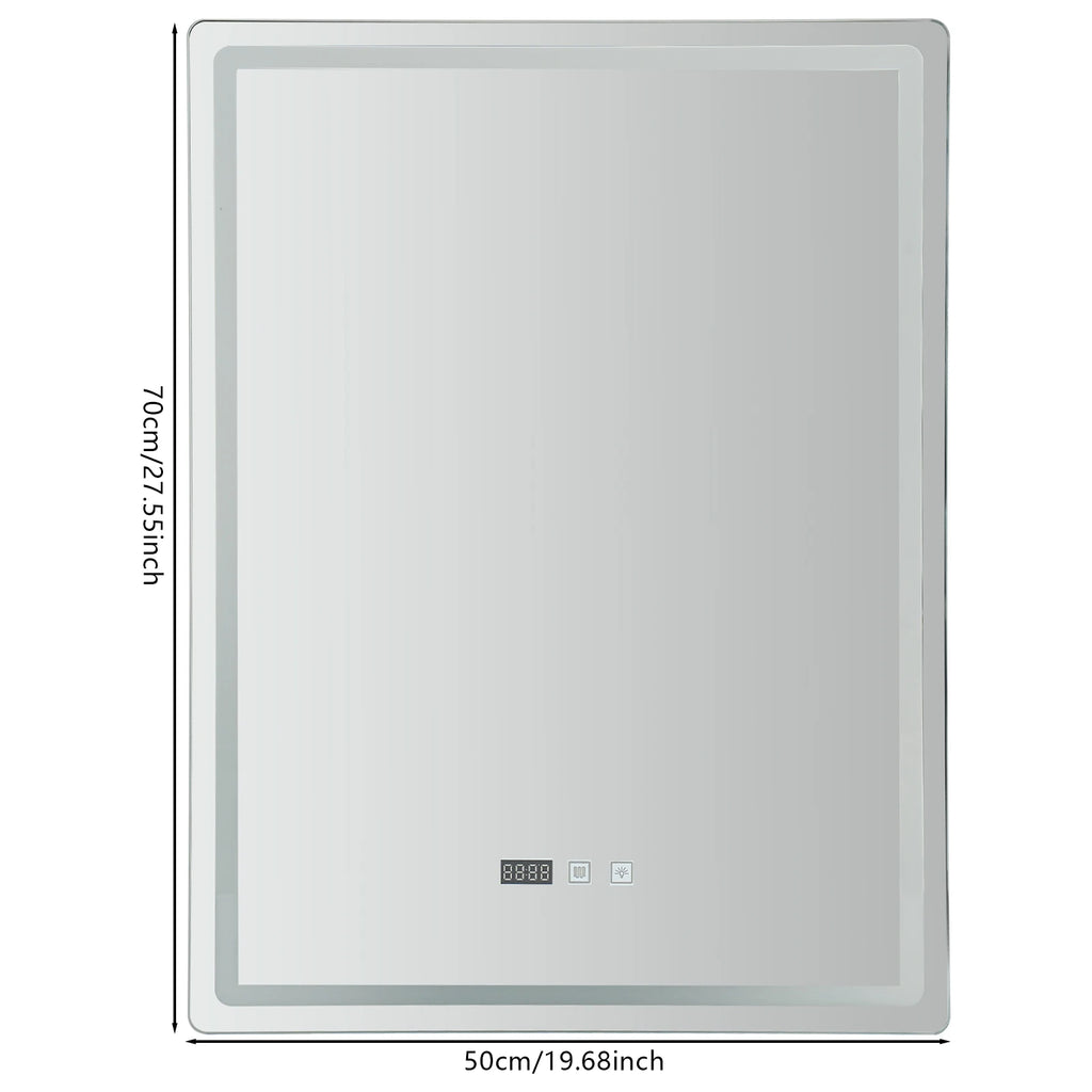 LED Bathroom Wall Mirror, 500x700mm Smart Anti-Fog Mirror with Touch Control, Digital Clock & Temp Display, for Vanity Makeup