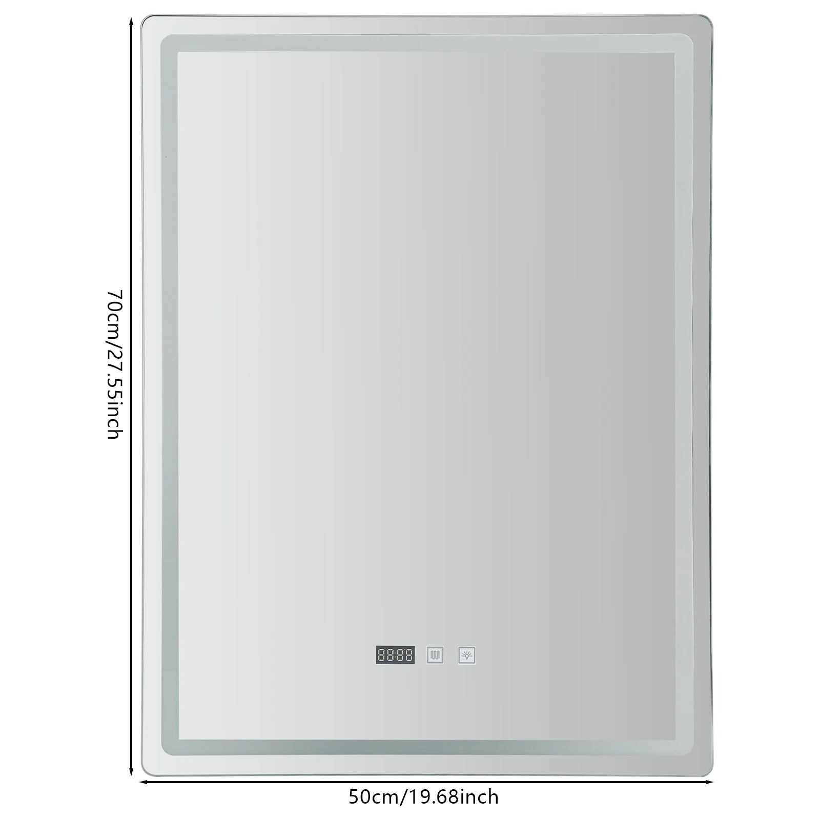 LED Bathroom Wall Mirror, 500x700mm Smart Anti-Fog Mirror with Touch Control, Digital Clock & Temp Display, for Vanity Makeup