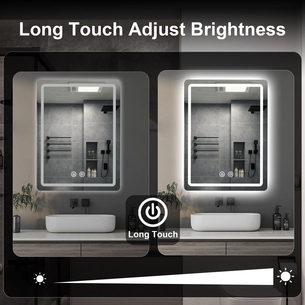 20x28 inch LED Bathroom Mirror Vanity Mirrors with Backlit Lights Fogless Makeup Mirror Wall Mounted with Demister