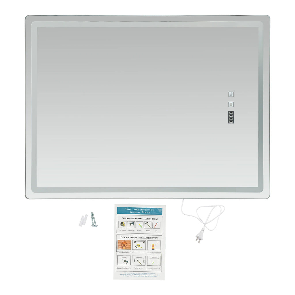 LED Bathroom Wall Mirror, 500x700mm Smart Anti-Fog Mirror with Touch Control, Digital Clock & Temp Display, for Vanity Makeup