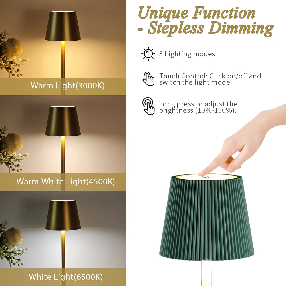 Wireless Table Lamp Rechargeable LED Night Reading Light Touch Stepless Dimming Bedside Desk Lamp Hotel Bar Bedroom Decoration